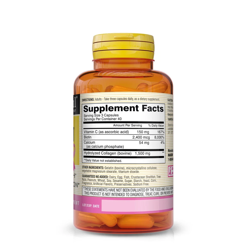 Mason Natural Collagen 1500 mg. Hair Nails & Skin, joint function, 120 Caps - Image 2 of 4