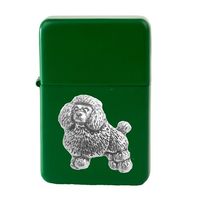 #ad D3 Poodle Pewter design on a GREEN flip top petrol lighter windproof GBP 14.95