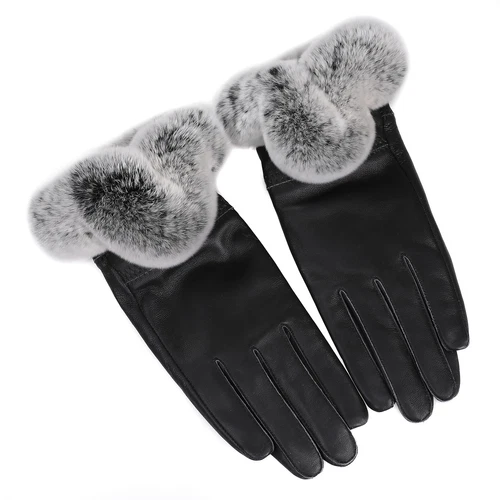 Women's Winter Genuine Leather Gloves Rex Rabbit Fur Warm Trim Cuff Velvet Lined - Picture 66 of 88