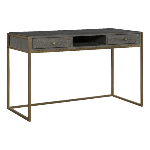 Uttermost Taja Modern Wood and Stainless Steel Writing Desk in Brass/Woodtone - Picture 1 of 7