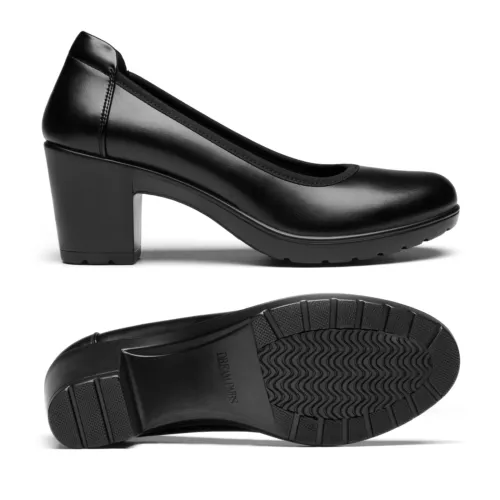 Damen-Arbeitskleid niedriger klobiger Blockabsatz runde Zehenpartie bequeme Pumpschuhe - Bild 5 von 18