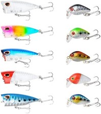 10 PCS Topwater Fishing Lures Bass Sunday Pro Poppers Fishing Lure Baits 3D Eyes