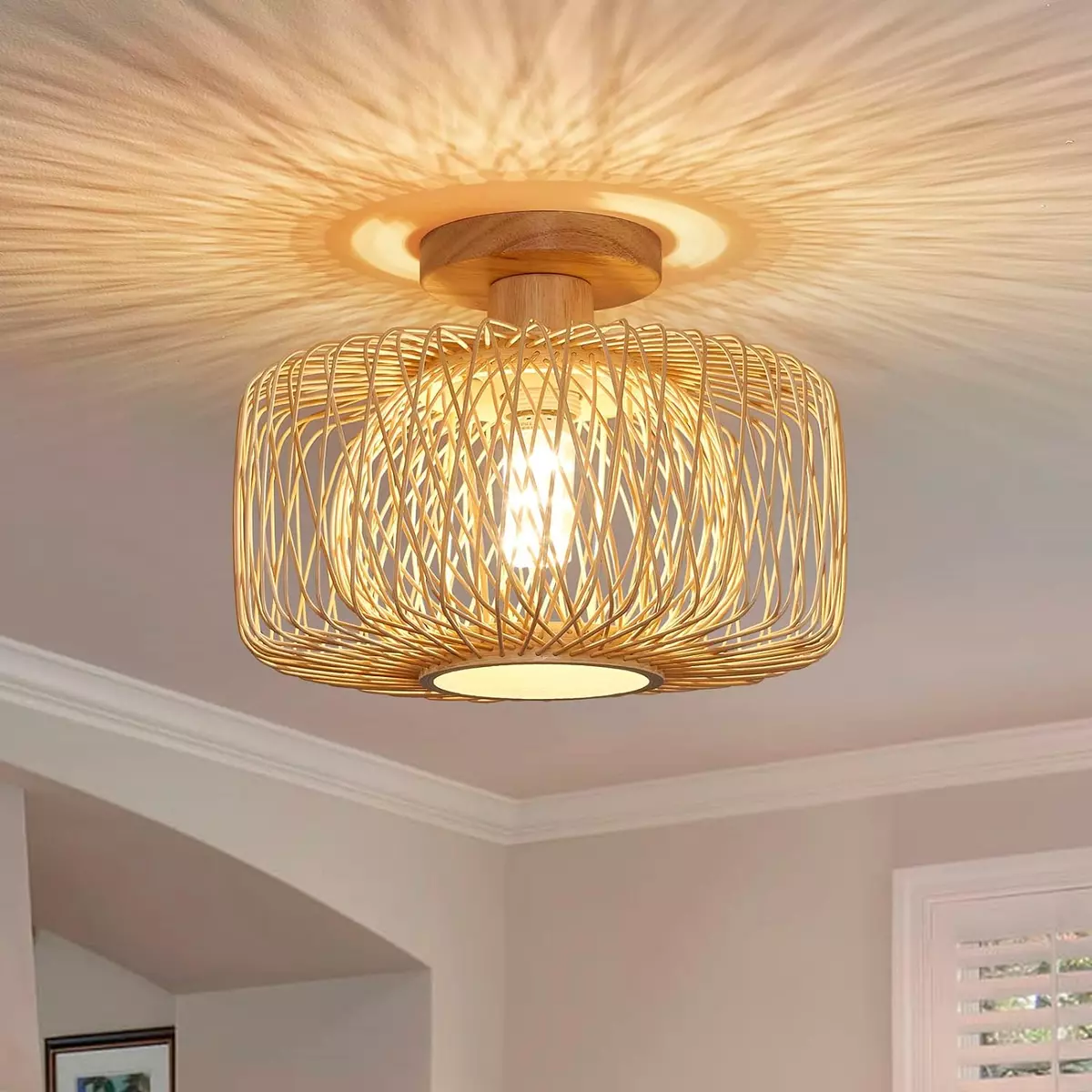 Bamboo flush mount light deals