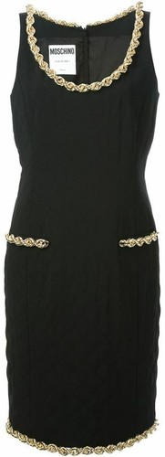 MOSCHINO COUTURE Black Quilted Gold Chain Lined Dress Italian IT 44 USA 10 NWT - Picture 10 of 12