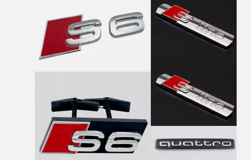 For Audi 5Pcs Chrome S6 Rear Emblem\S6 Grille Emblem\2x S-Line Side Quattro