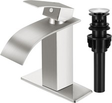 Bathroom Sink Faucet Brushed Nickel Single Handle Waterfall Vanity Basin Mixer