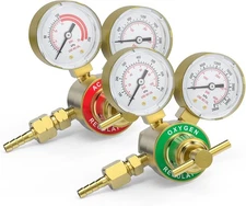 Acetylene & Oxygen Regulator, CGA540 & CGA200, with T-Handle & Hose Connector