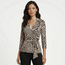 Diane von Furstenberg Vintage Silk Jill Wrap Top Zebra Print Size 6