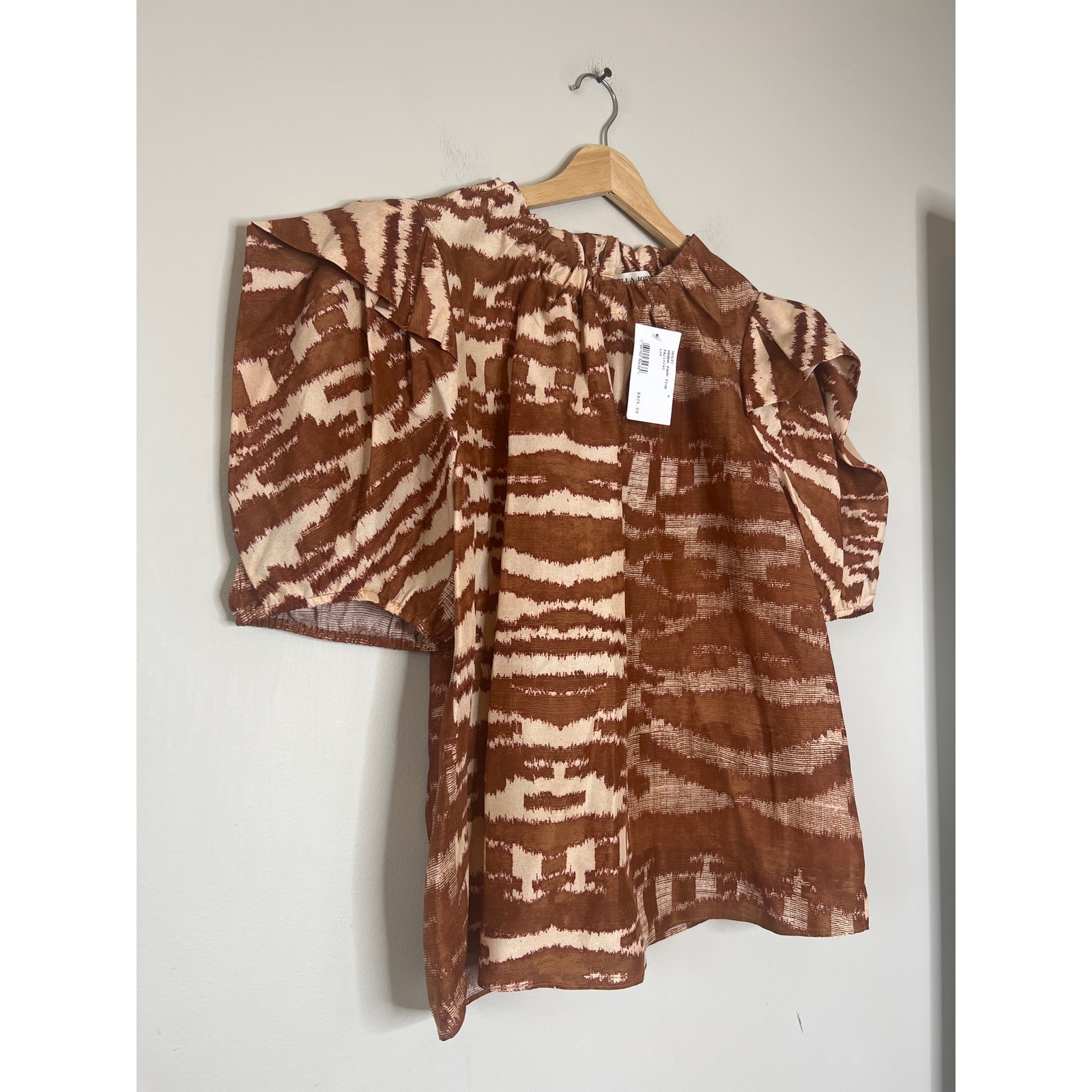 NWT Ulla Johnson Multi Neema Fawn Tige Puffed Short Sleeve Blouse Brown Size: 8 image 3