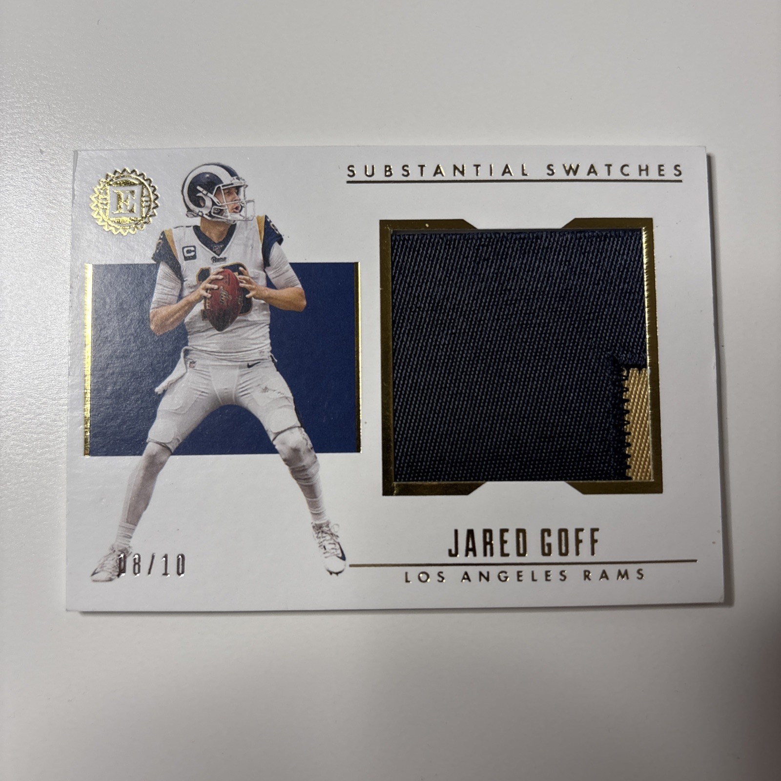 2019 Panini Encased - Substantial Swatches Jared Goff #SS9 Gold /10 (MEM)