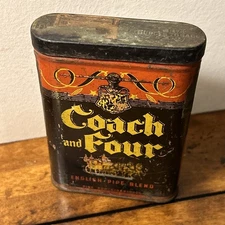 1930s Vintage Coach and Four Pocket Toledo Ohio Tobacco Hinged Tin Rare