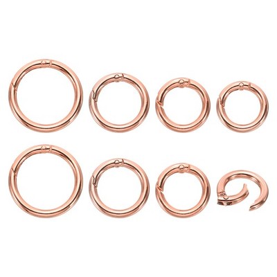 8Pcs Metal Spring O Rings, 4 Size Zinc Alloy Round Key Ring Clip, Rose Gold