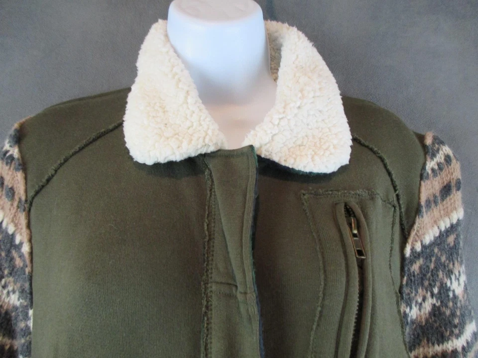 Chaqueta Free People We The Free Mujer Pequeña Verde Fair Isle Sherpa Tejida Cremallera Completa Foto 2 de 4