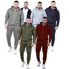 Zipper Mens Tracksuit Set Fleece Hoodie Top Bottoms Jogging Joggers Gym S-5XL