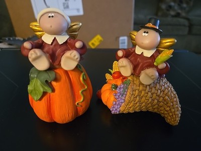Set Of 2  Kirk Angels Cheeks Autumn Fall Vintage Thanksgiving Cornucopia Pumpkin