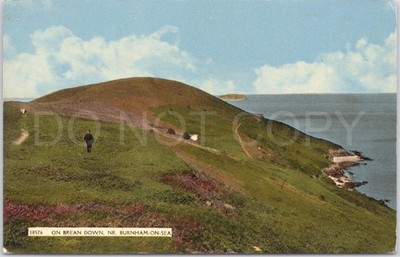 Burnham-on-Sea Vintage Postkarte Brean Down Coastline Person Somerset England