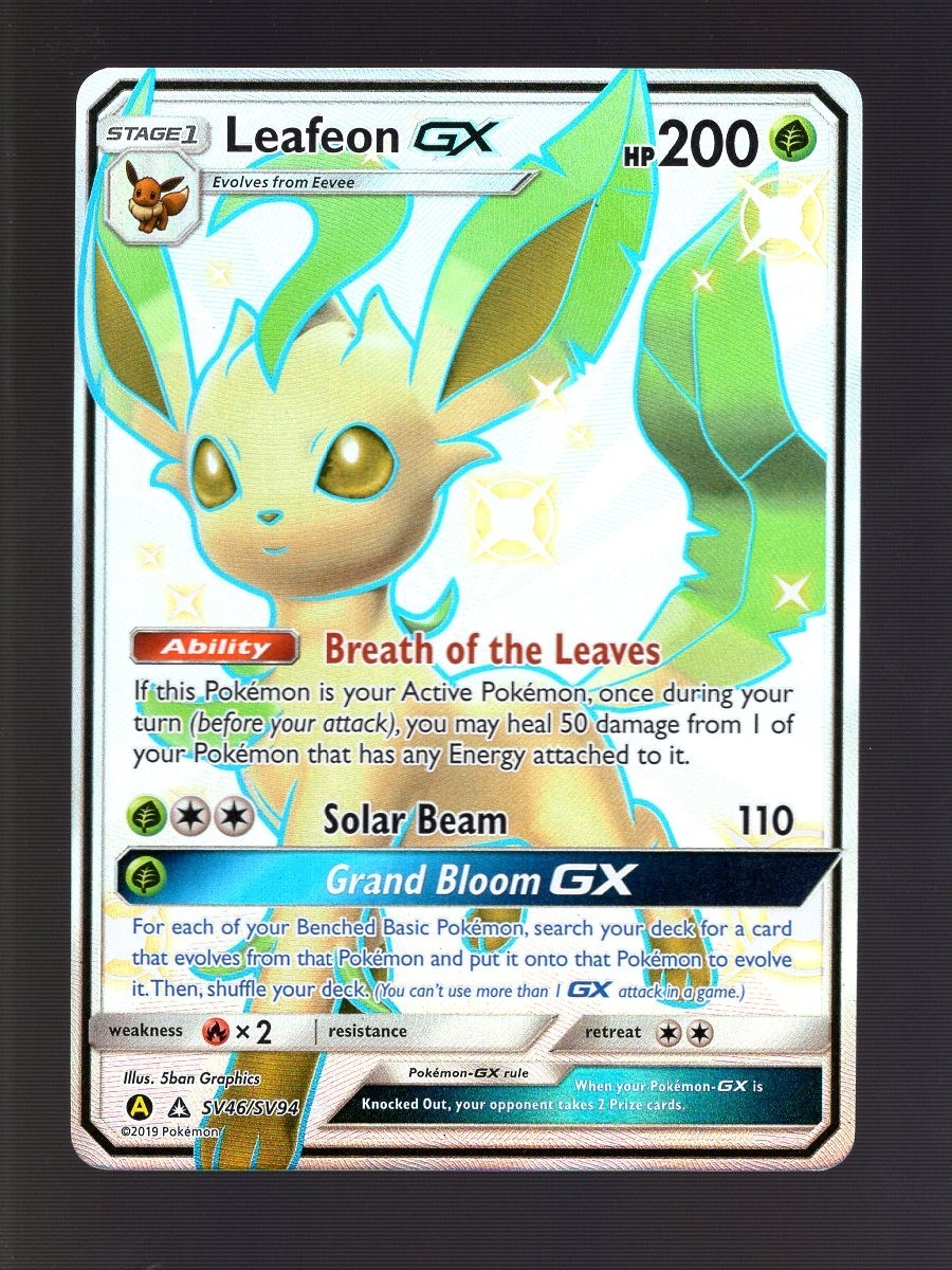 2019 POKEMON TCG HIDDEN FATES SV46/SV94 LEAFEON GX FULL ART SHINY HOLO