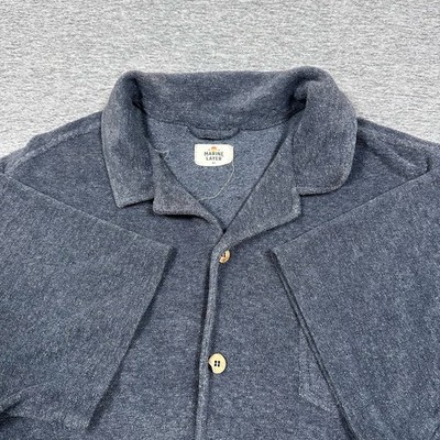 Marine Layer Shirt Mens M/L Blue Terry Cloth Camp Collar Button Up Beach READ