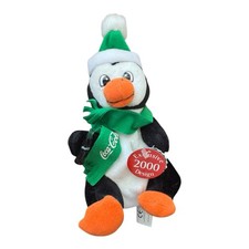 Coca Cola Penguin Plush 2000 Y2K Collectible Green Scarf Hat 7" Disney