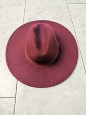 Lucky Brand Burgundy Wool Wide Brim Fedora Hat Womens Boho Western Felt Hat