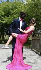 Pink Beaded One Shoulder Long Formal Gown Sleeveless