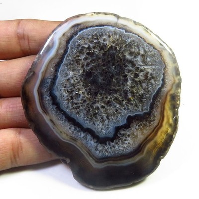 Natürlicher Geode Achat Edelstein 75x68mm Schwarz Cabochon SCL-1857 288 Cts