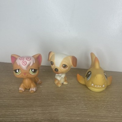 Lps Lot Of Three Angora Cat Orange Kitty Standing Dog G2 Shark Hasbro Littlest