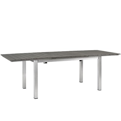 Modway Shore Aluminum Plastic Wood Outdoor Patio Dining Table in Silver/Gray