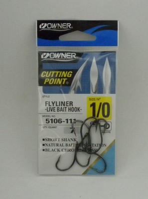 Owner 5106-111 Flyliner Live Bait Hook Welded Ring Black Chrome Size 1/0 7Ct