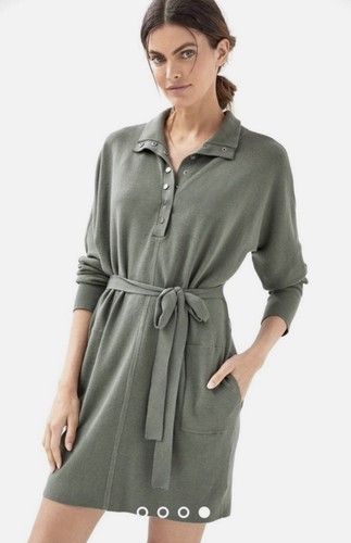 Daily Practice Anthropologie Polo Knit Mini Sweater Dress Sz S Olive Fall Heavy - Picture 2 of 13