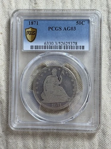 1871 Seated Liberty Half Dollar 50c PCGS AG3 Lowball Sweet Example Type Coin