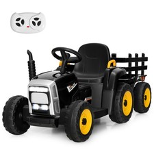 12V Kids Ride On Tractor with Trailer Ground Loader w/ RC  Lights Dark Black