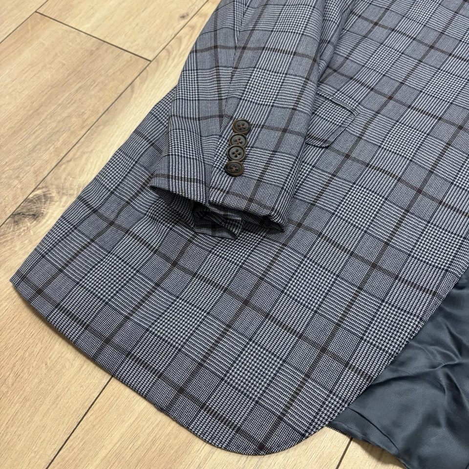 Blazer de lana Canali para hombre azul a cuadros hecho en Italia talla 48L largo usado en excelente estado Italia Foto 4 de 4