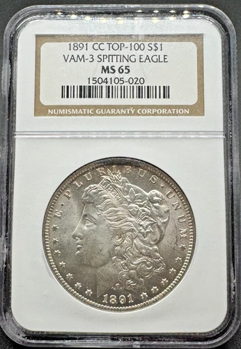 1891-CC TOP 100 MORGAN SILVER DOLLAR VAM-3 SPITTING EAGLE NGC MS65 01XXDC26