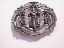 Belt Buckle "LIVE TO RIDE-RIDE TO LIVE" 1987 Bergamot maker New Never used Vtg.