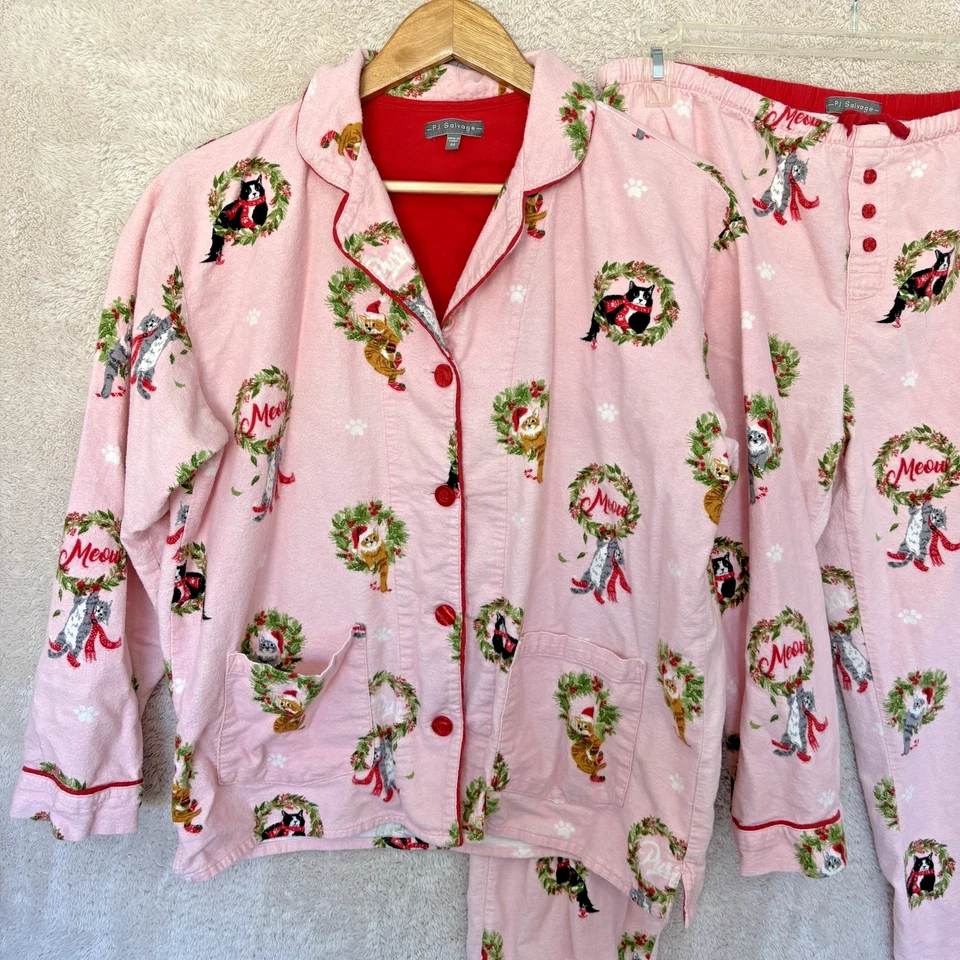Pijama PJ Salvage 2 Piezas Talla M Rosa Franela CATS Corona Botón Suave Foto 2 de 4