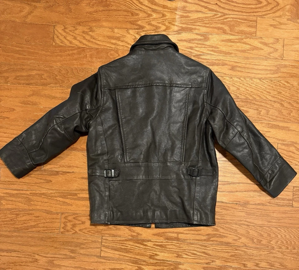 复古二手 Reaction Kenneth Cole 男孩棕色皮革夹克  — 第 2/4 张图片