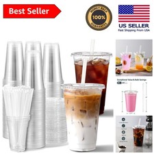 Versatile 100 Count 16 oz Clear Cups with Lids and Straws for Smoothies  Drinks