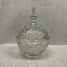 Vintage Covered Candy Dish, Cut Glass, 6" diameter