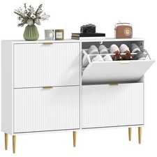 HOMCOM Slim Shoe Storage Cabinet with 4 Flip Drawers for Hallway, White