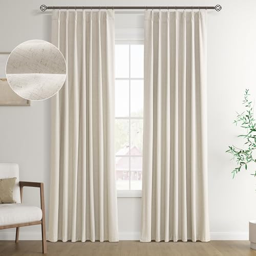 Linen 100% Blackout Curtains 84 Inch Long,Pinch 40"W x 84"L (Pack of 2) Taupe - Picture 2 of 8