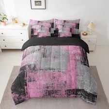 Pink and Grey Comforter Set Twin 7 Piece Bed in A Bag Pink Gray Black Waterco...