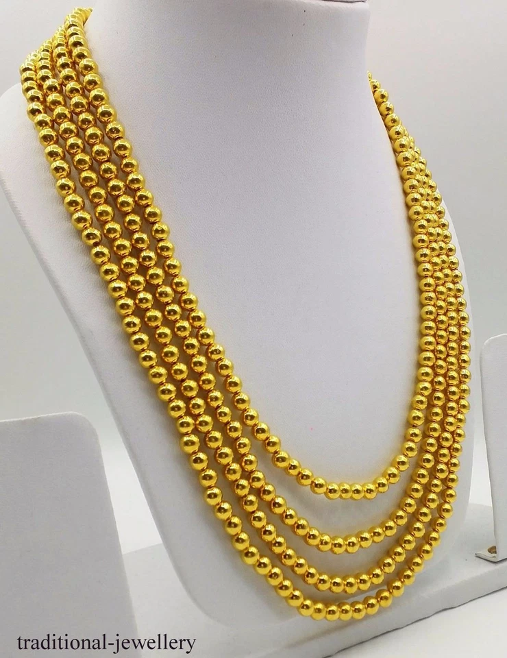 COLLAR CADENA ORO 20K ORO AMARILLO BOLA CADENA 4 LÍNEAS CUENTAS CADENA COLLAR Foto 2 de 4