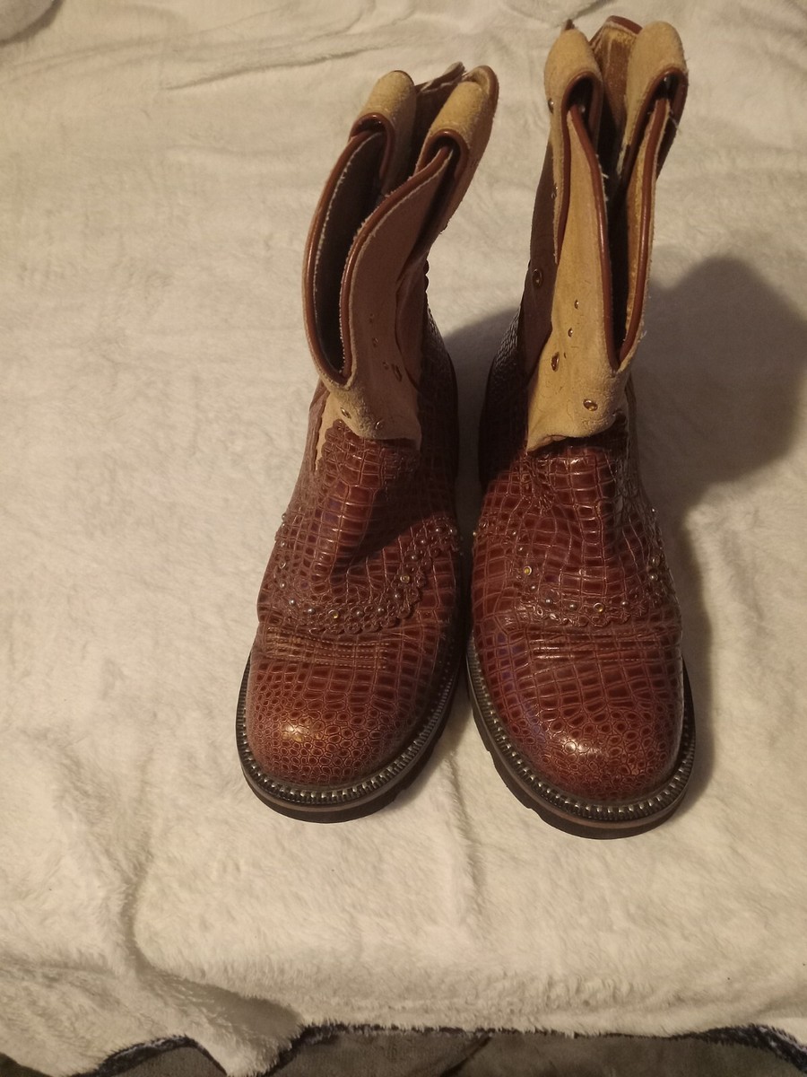 Ariat Fatbaby Brown Leather Gator Croc Rhinestone Western Boots