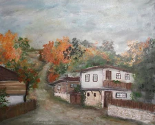Village impressionist landscape oil painting