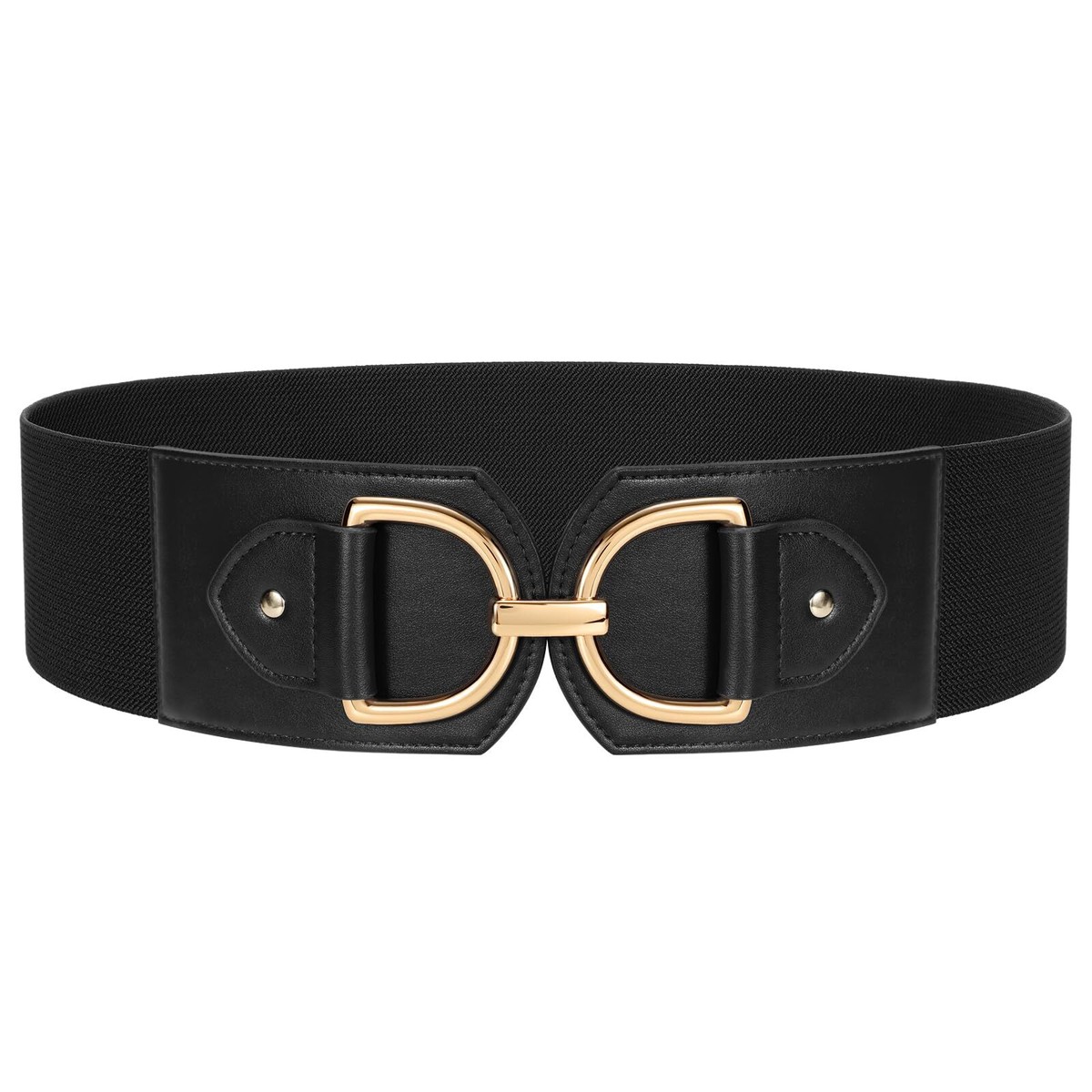 elasticated belt wide black belt with gold buckle