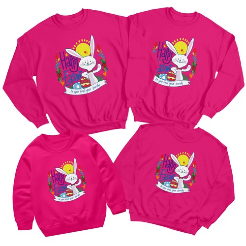 Family Bunny Happy Easter Sweatshirt Jumper Cute Festival Holiday Matching #ED - Picture 15 of 27
