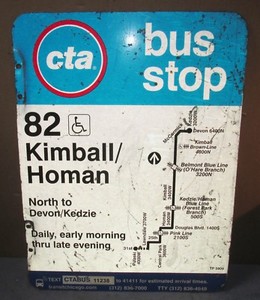 Used-Vtg-CTA-Bus-Stop-82-KIMBALL-HOMAN-Chicago-Aluminum-Sign-24-x-18-S629