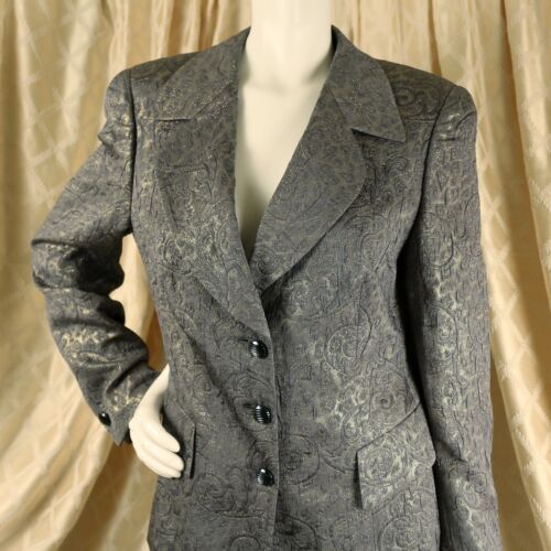 Cappotto giacca donna ESCADA COUTURE grigio argento oro paisley misto seta taglia 6 40 - Foto 3 di 12