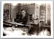 Original Snapshot Photograph 1930s Industrial Office Interior Man Drafting Table